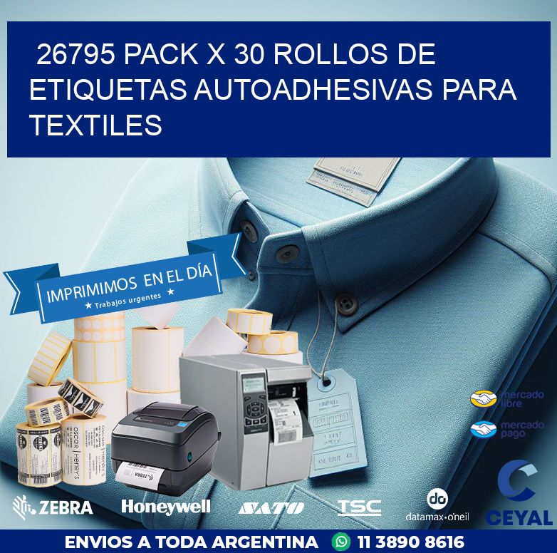 26795 PACK X 30 ROLLOS DE ETIQUETAS AUTOADHESIVAS PARA TEXTILES