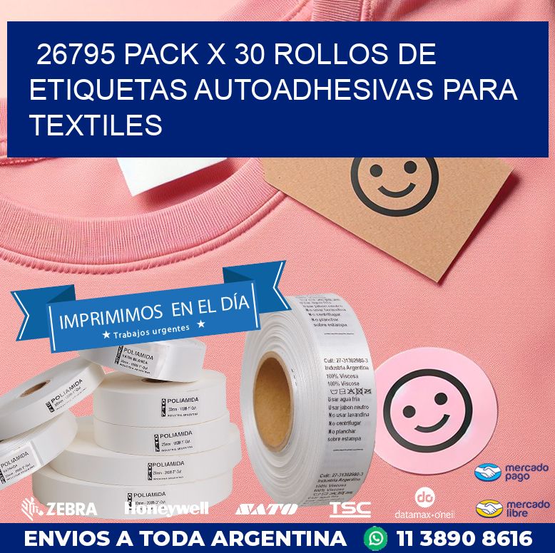 26795 PACK X 30 ROLLOS DE ETIQUETAS AUTOADHESIVAS PARA TEXTILES