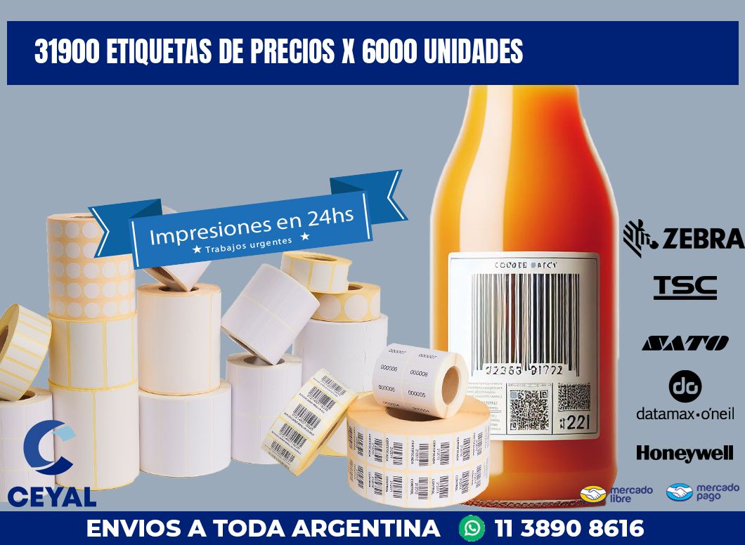 31900 ETIQUETAS DE PRECIOS X 6000 UNIDADES
