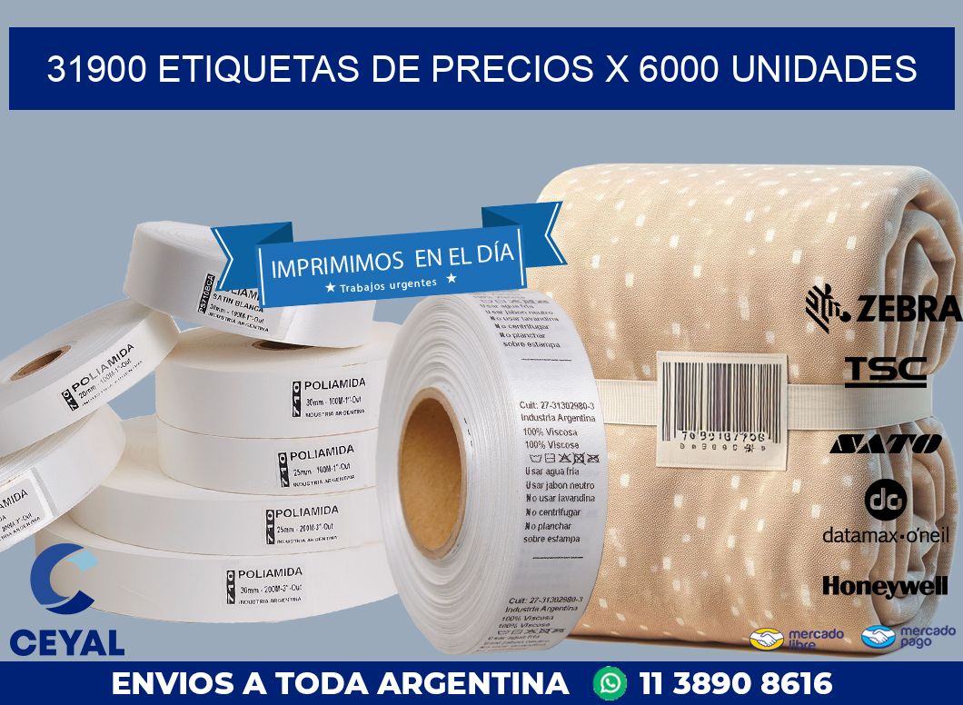 31900 ETIQUETAS DE PRECIOS X 6000 UNIDADES