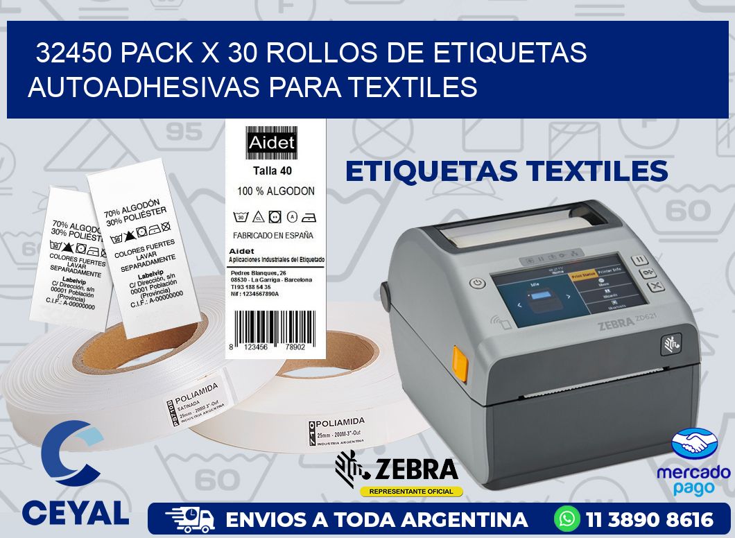 32450 PACK X 30 ROLLOS DE ETIQUETAS AUTOADHESIVAS PARA TEXTILES