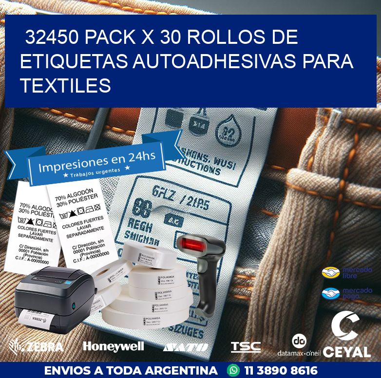 32450 PACK X 30 ROLLOS DE ETIQUETAS AUTOADHESIVAS PARA TEXTILES