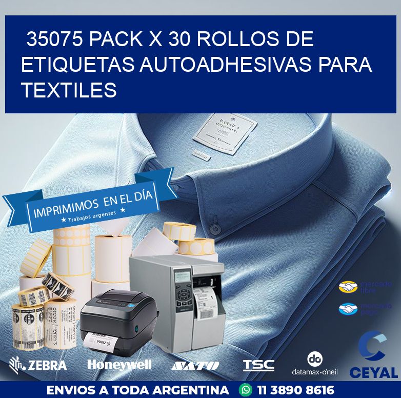 35075 PACK X 30 ROLLOS DE ETIQUETAS AUTOADHESIVAS PARA TEXTILES
