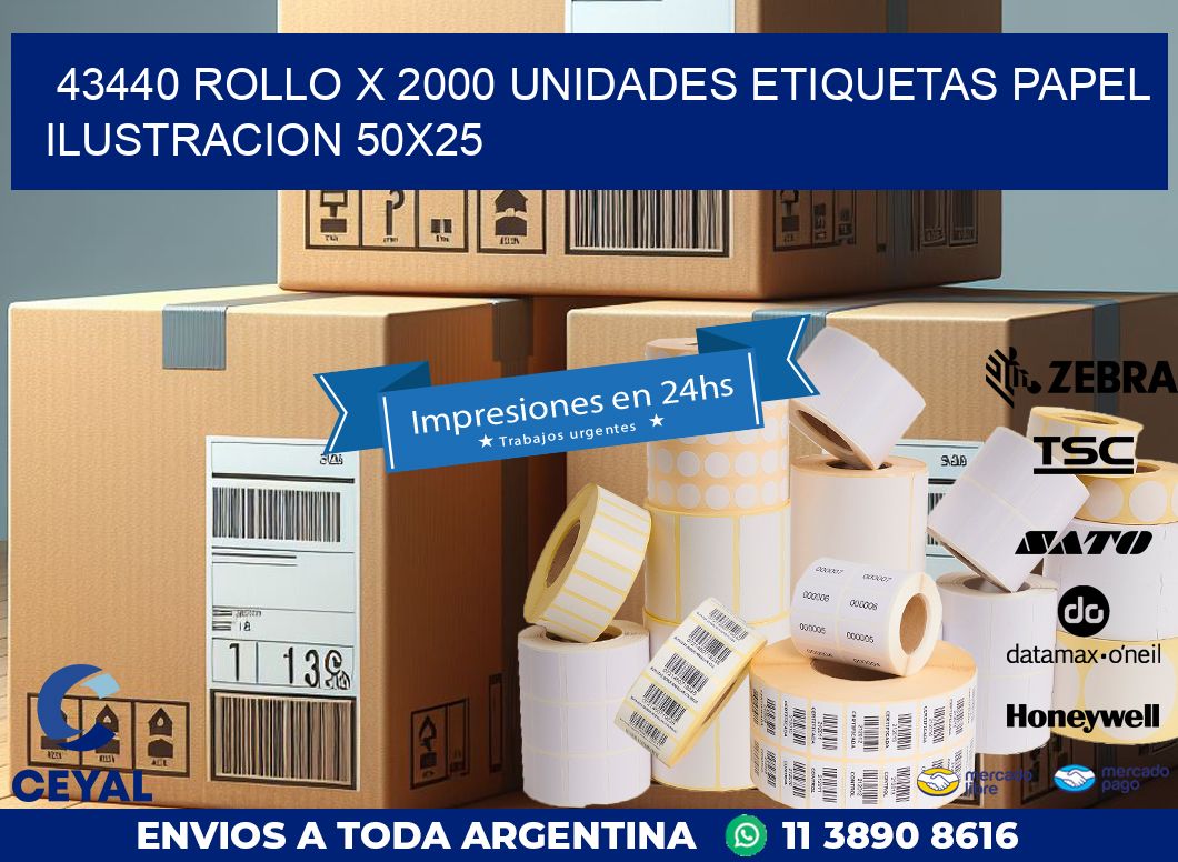 43440 ROLLO X 2000 UNIDADES ETIQUETAS PAPEL ILUSTRACION 50X25