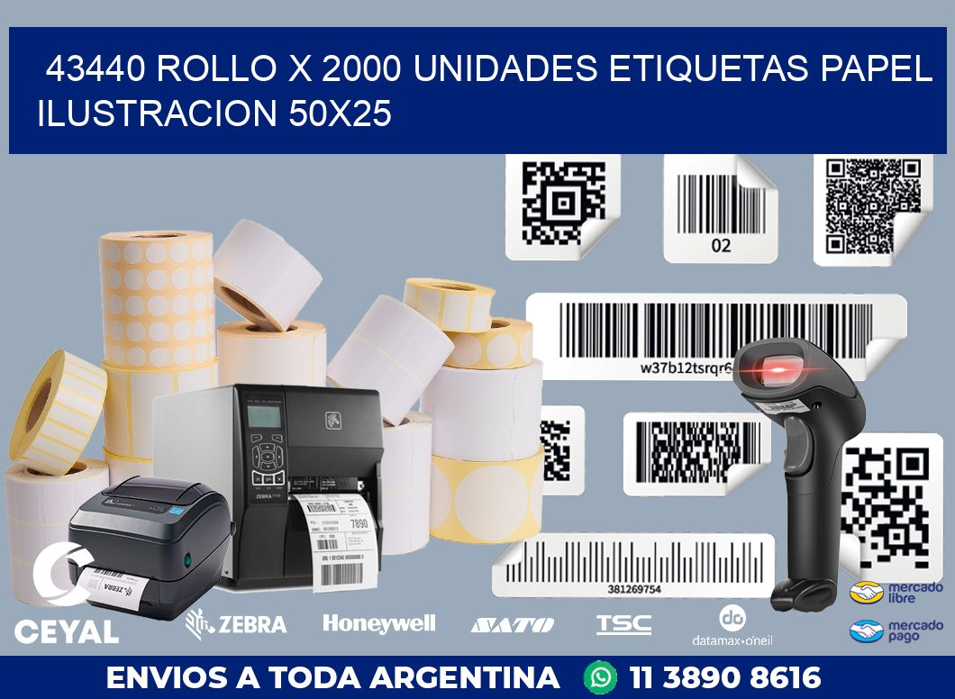 43440 ROLLO X 2000 UNIDADES ETIQUETAS PAPEL ILUSTRACION 50X25