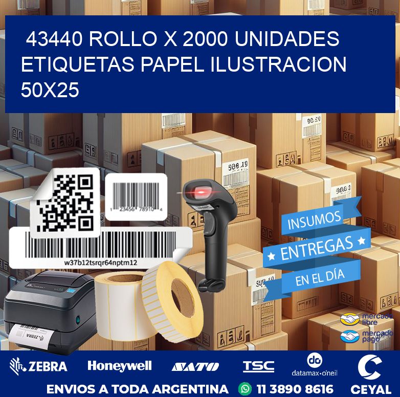 43440 ROLLO X 2000 UNIDADES ETIQUETAS PAPEL ILUSTRACION 50X25