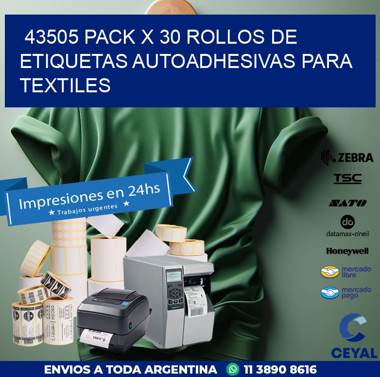 43505 PACK X 30 ROLLOS DE ETIQUETAS AUTOADHESIVAS PARA TEXTILES