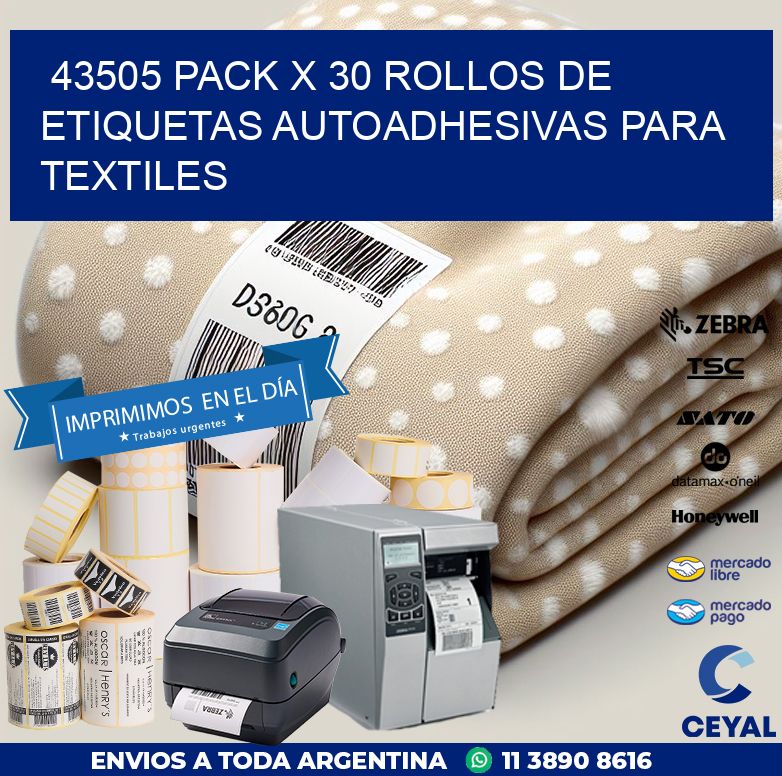 43505 PACK X 30 ROLLOS DE ETIQUETAS AUTOADHESIVAS PARA TEXTILES