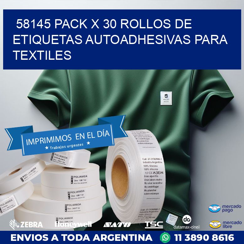 58145 PACK X 30 ROLLOS DE ETIQUETAS AUTOADHESIVAS PARA TEXTILES