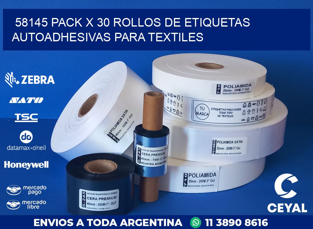 58145 PACK X 30 ROLLOS DE ETIQUETAS AUTOADHESIVAS PARA TEXTILES