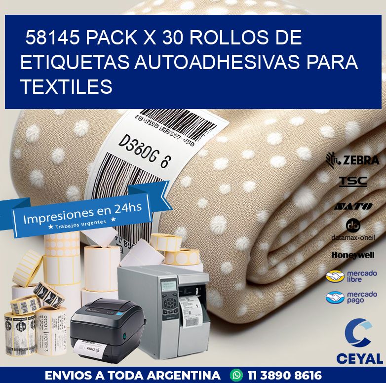 58145 PACK X 30 ROLLOS DE ETIQUETAS AUTOADHESIVAS PARA TEXTILES