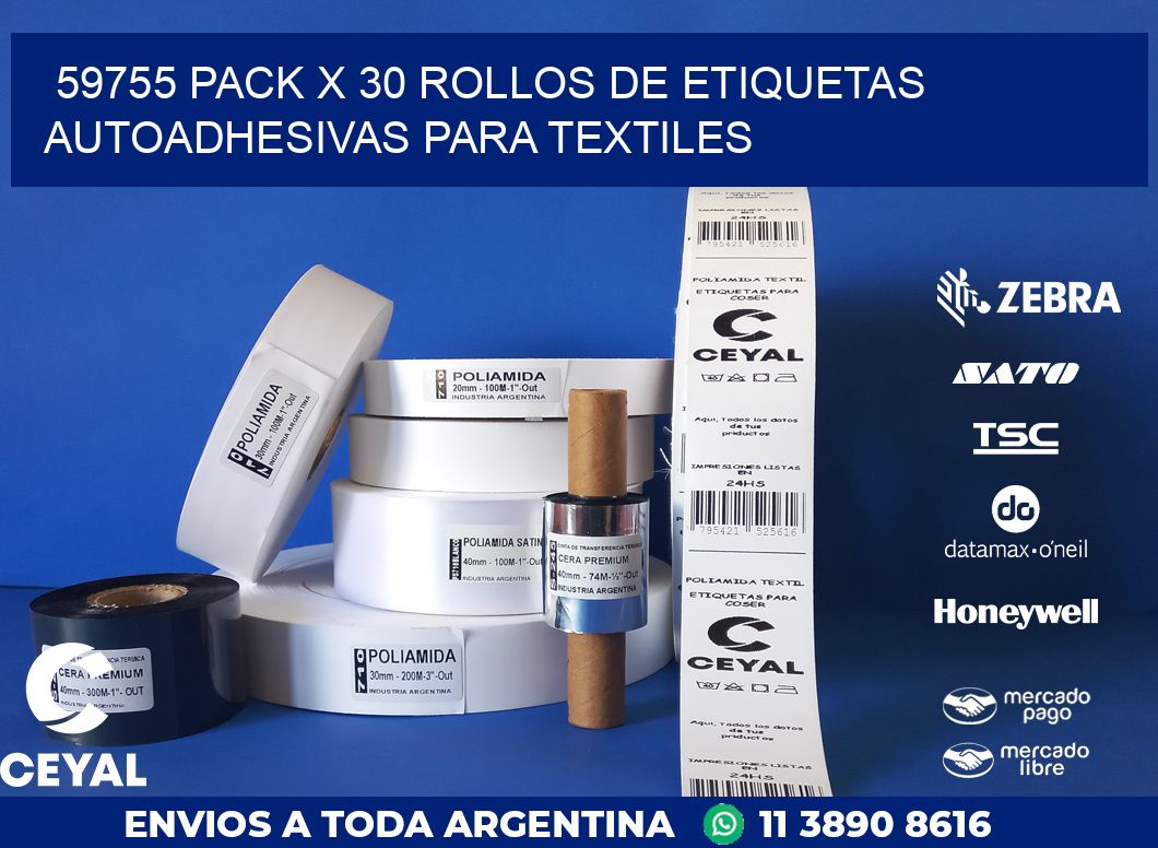 59755 PACK X 30 ROLLOS DE ETIQUETAS AUTOADHESIVAS PARA TEXTILES