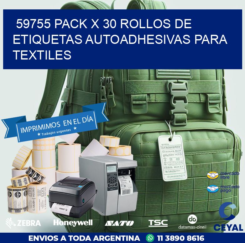 59755 PACK X 30 ROLLOS DE ETIQUETAS AUTOADHESIVAS PARA TEXTILES