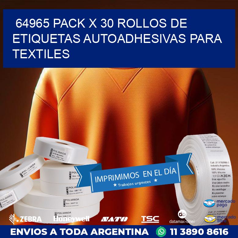 64965 PACK X 30 ROLLOS DE ETIQUETAS AUTOADHESIVAS PARA TEXTILES
