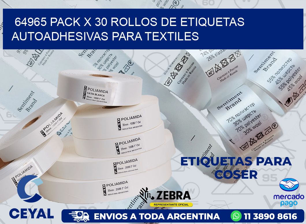 64965 PACK X 30 ROLLOS DE ETIQUETAS AUTOADHESIVAS PARA TEXTILES