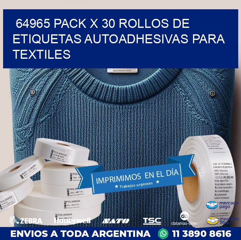 64965 PACK X 30 ROLLOS DE ETIQUETAS AUTOADHESIVAS PARA TEXTILES