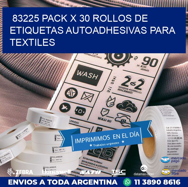 83225 PACK X 30 ROLLOS DE ETIQUETAS AUTOADHESIVAS PARA TEXTILES