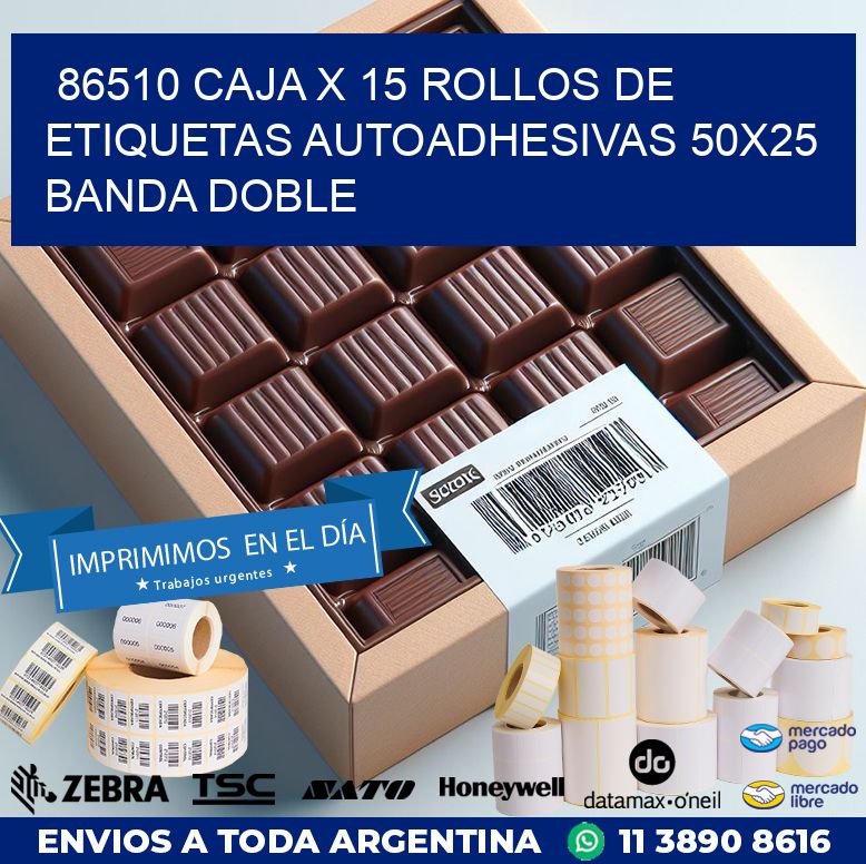 86510 CAJA X 15 ROLLOS DE ETIQUETAS AUTOADHESIVAS 50X25 BANDA DOBLE