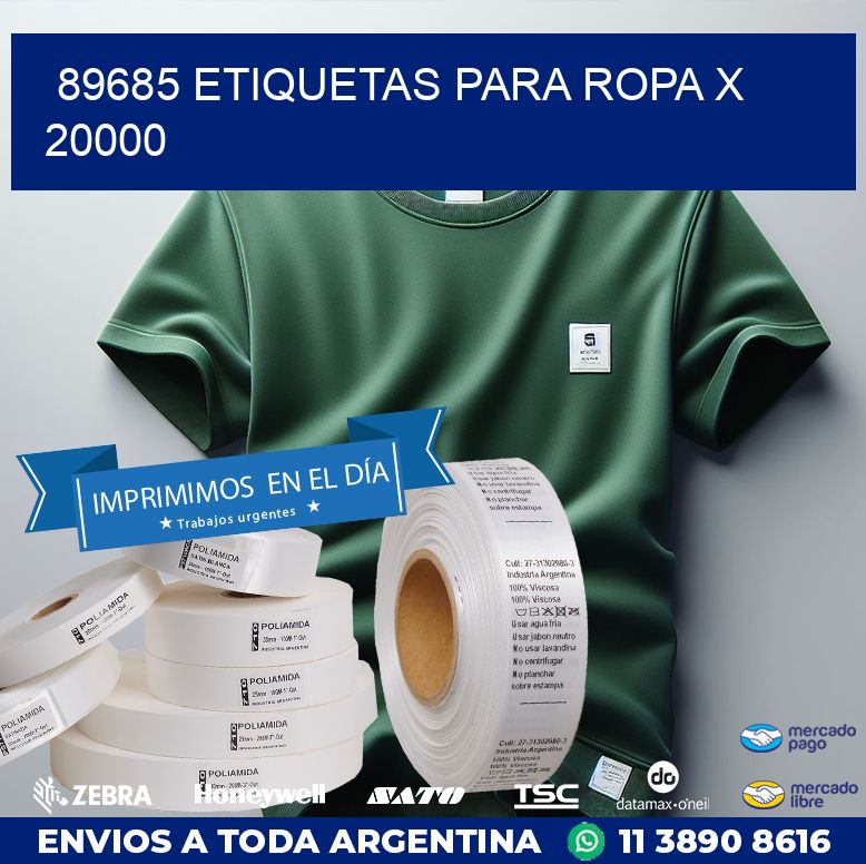 89685 ETIQUETAS PARA ROPA X 20000