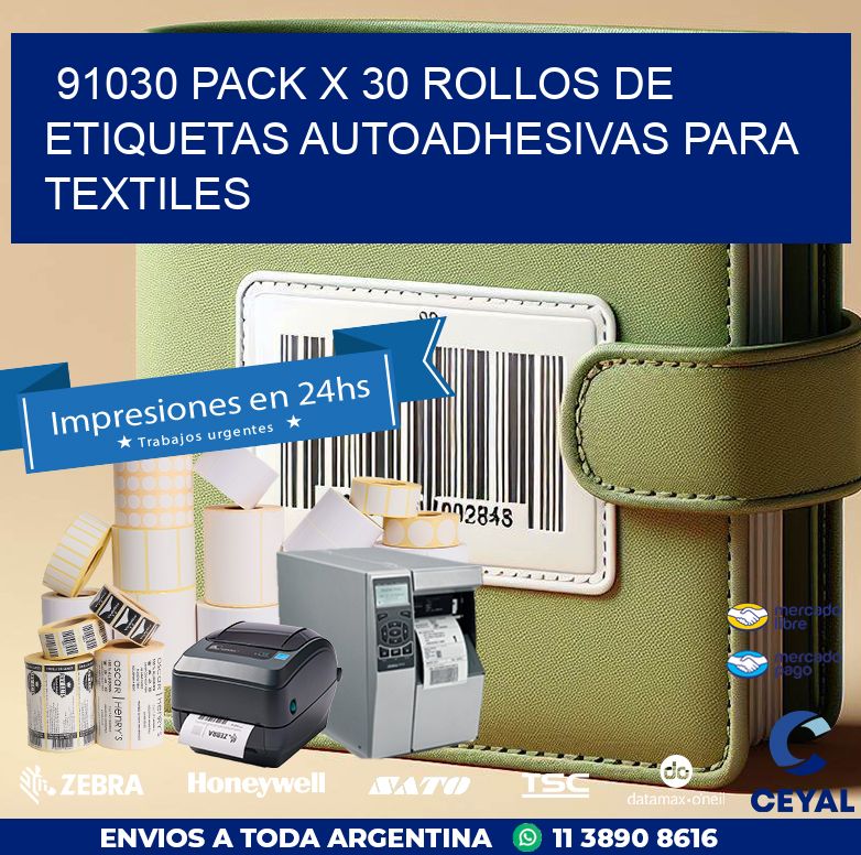 91030 PACK X 30 ROLLOS DE ETIQUETAS AUTOADHESIVAS PARA TEXTILES