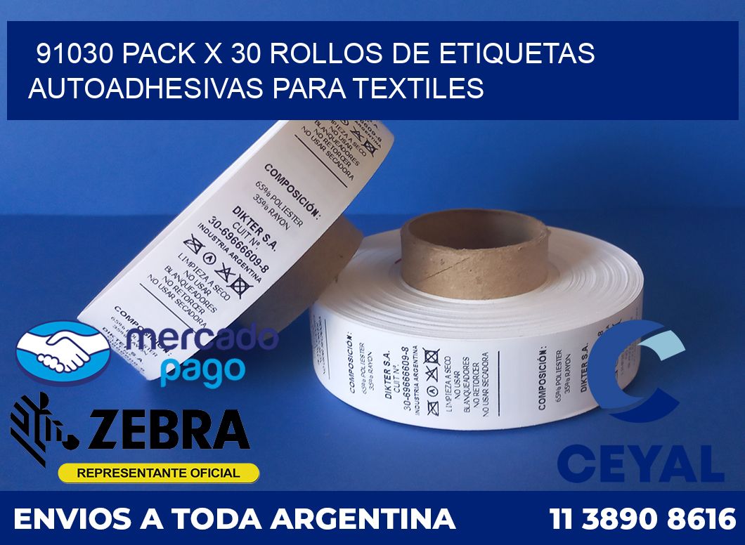 91030 PACK X 30 ROLLOS DE ETIQUETAS AUTOADHESIVAS PARA TEXTILES