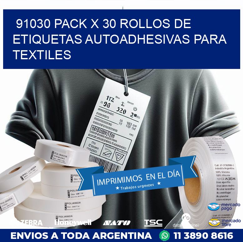 91030 PACK X 30 ROLLOS DE ETIQUETAS AUTOADHESIVAS PARA TEXTILES