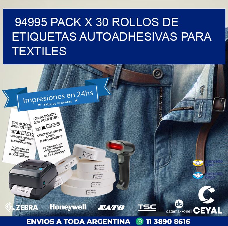 94995 PACK X 30 ROLLOS DE ETIQUETAS AUTOADHESIVAS PARA TEXTILES