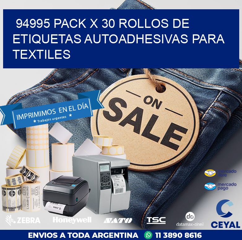 94995 PACK X 30 ROLLOS DE ETIQUETAS AUTOADHESIVAS PARA TEXTILES