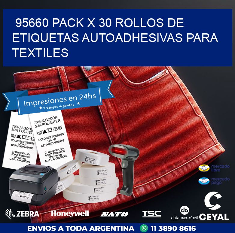 95660 PACK X 30 ROLLOS DE ETIQUETAS AUTOADHESIVAS PARA TEXTILES