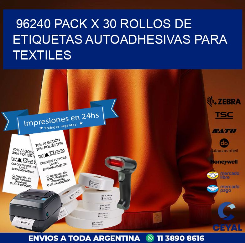 96240 PACK X 30 ROLLOS DE ETIQUETAS AUTOADHESIVAS PARA TEXTILES