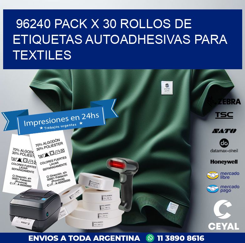 96240 PACK X 30 ROLLOS DE ETIQUETAS AUTOADHESIVAS PARA TEXTILES