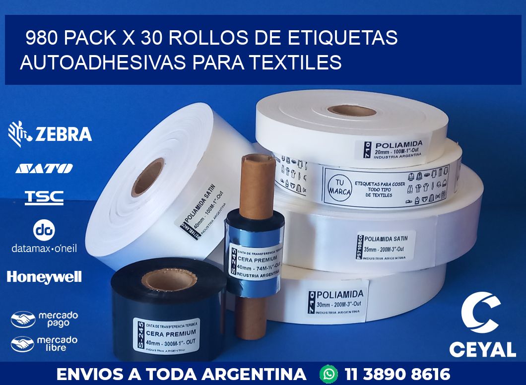 980 PACK X 30 ROLLOS DE ETIQUETAS AUTOADHESIVAS PARA TEXTILES