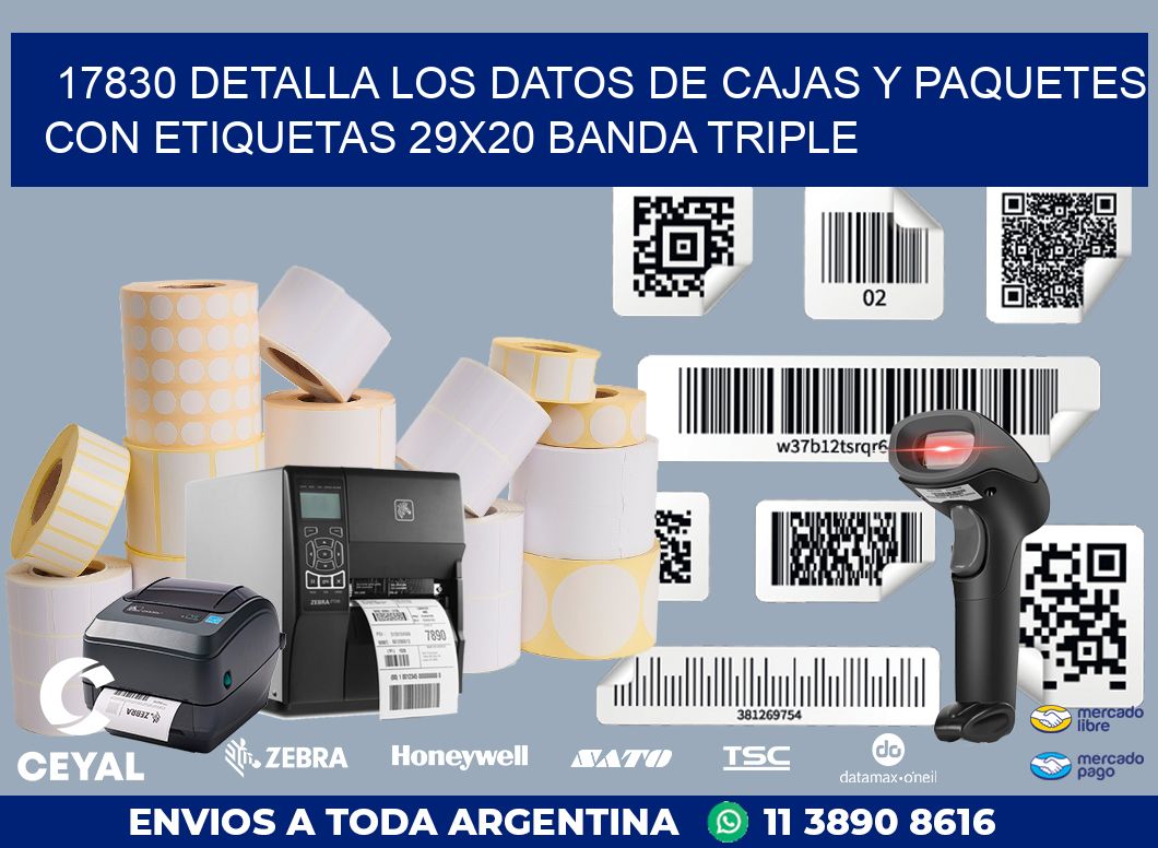 17830 DETALLA LOS DATOS DE CAJAS Y PAQUETES CON ETIQUETAS 29X20 BANDA TRIPLE