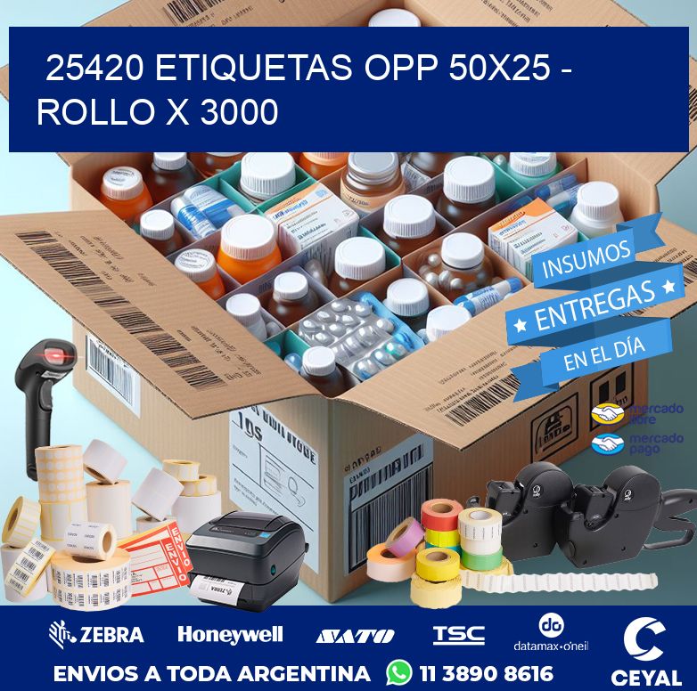 25420 ETIQUETAS OPP 50X25 - ROLLO X 3000