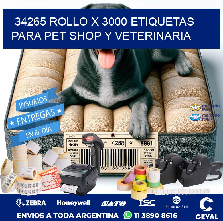 34265 ROLLO X 3000 ETIQUETAS PARA PET SHOP Y VETERINARIA