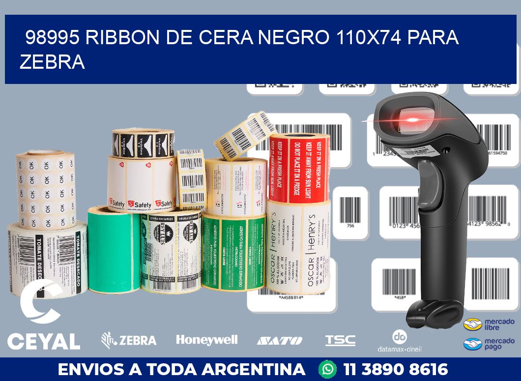 98995 RIBBON DE CERA NEGRO 110X74 PARA ZEBRA