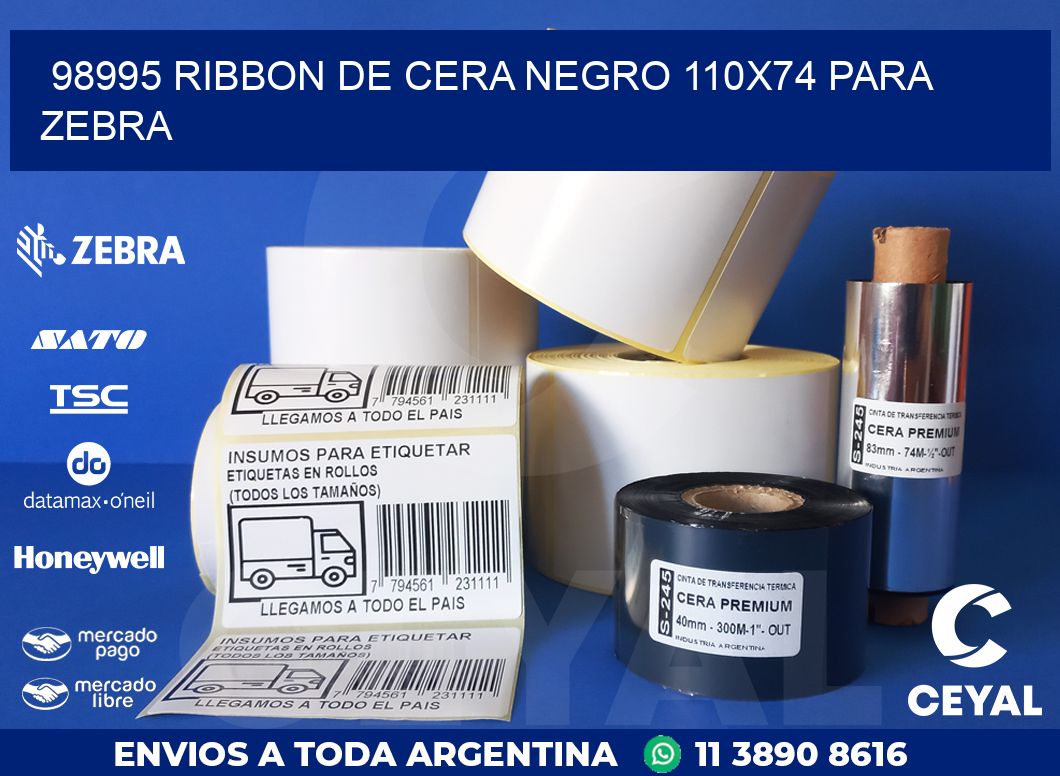 98995 RIBBON DE CERA NEGRO 110X74 PARA ZEBRA