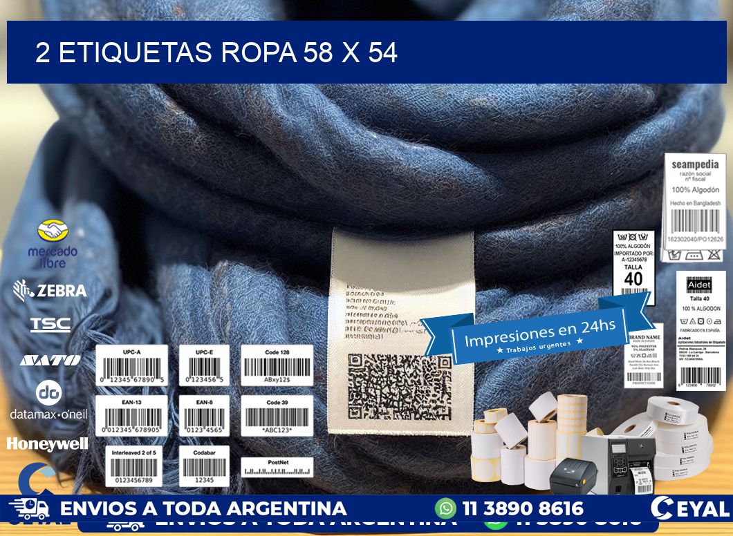 2 ETIQUETAS ROPA 58 x 54