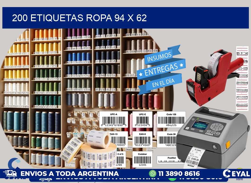200 ETIQUETAS ROPA 94 x 62
