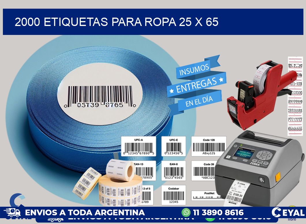 2000 ETIQUETAS PARA ROPA 25 x 65