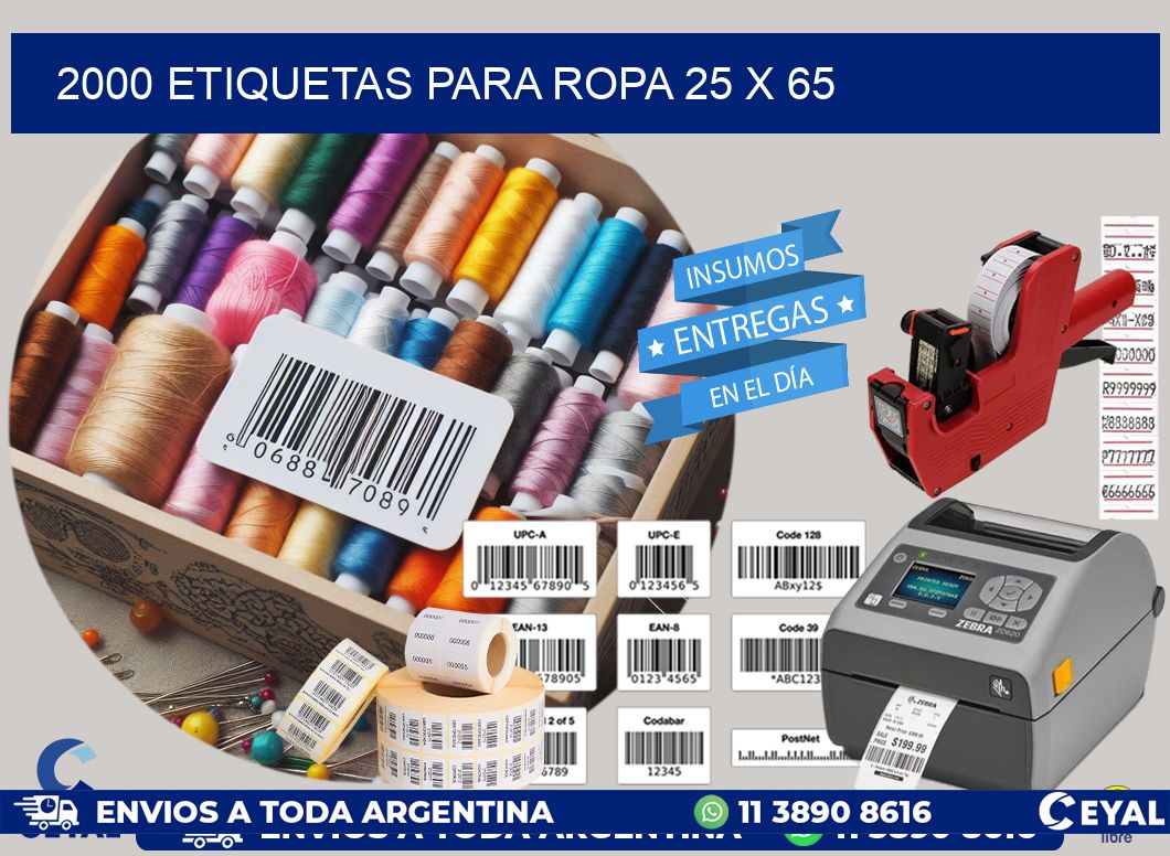 2000 ETIQUETAS PARA ROPA 25 x 65