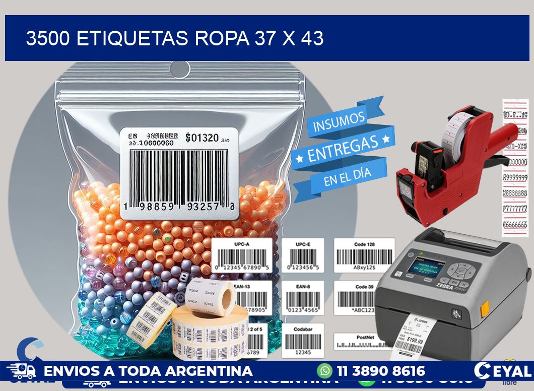 3500 ETIQUETAS ROPA 37 x 43