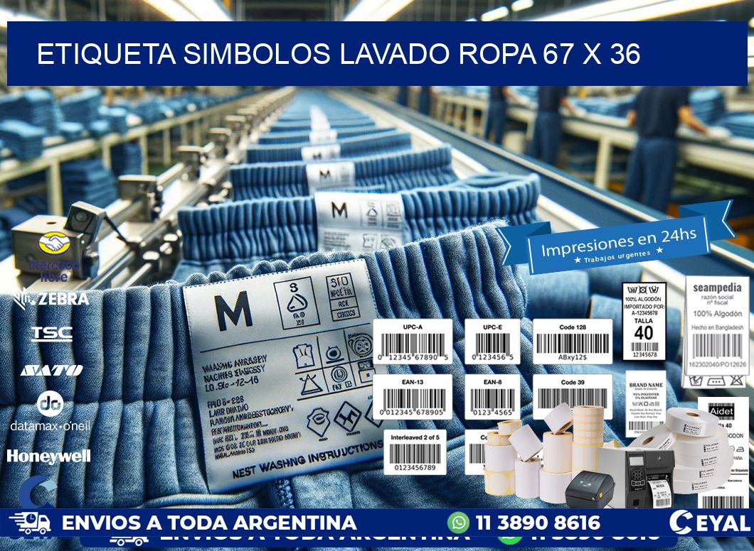 ETIQUETA SIMBOLOS LAVADO ROPA 67 x 36
