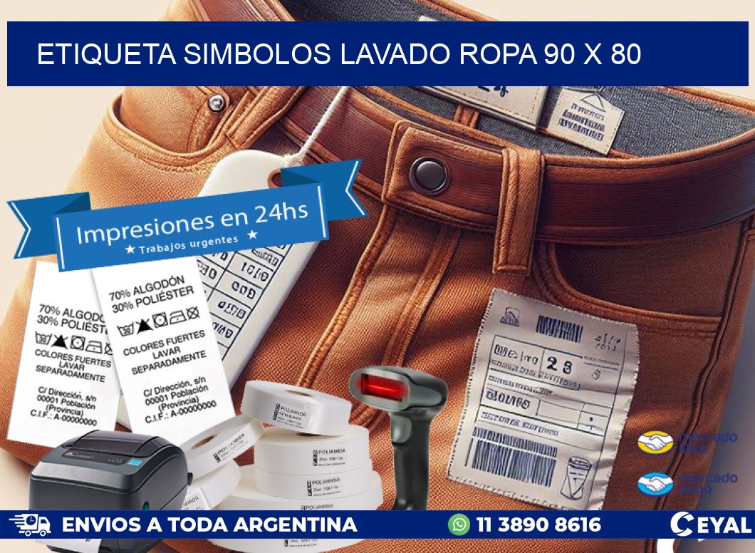 ETIQUETA SIMBOLOS LAVADO ROPA 90 x 80