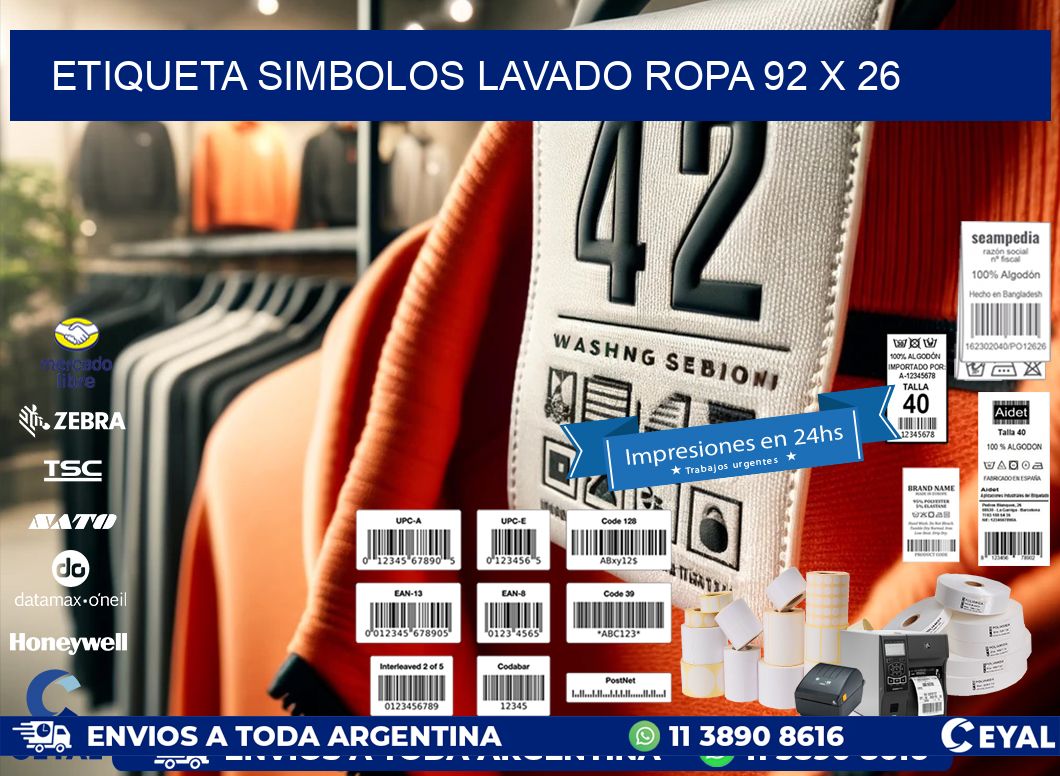 ETIQUETA SIMBOLOS LAVADO ROPA 92 x 26