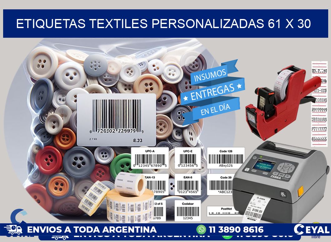 ETIQUETAS TEXTILES PERSONALIZADAS 61 x 30