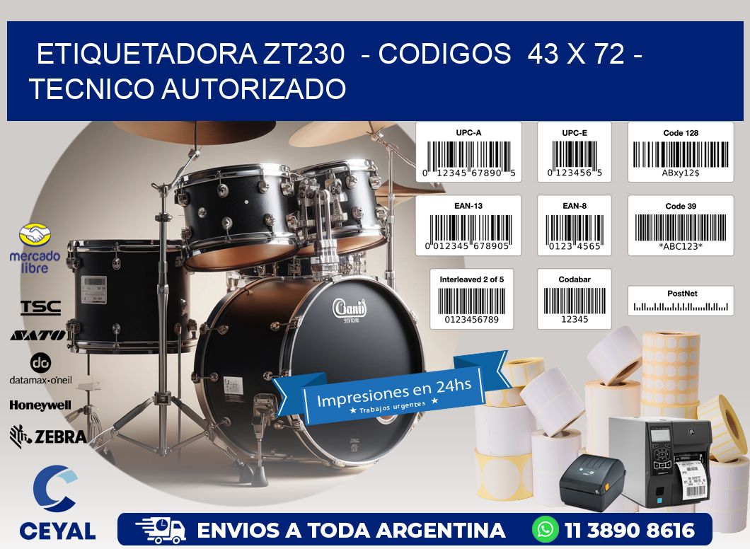 ETIQUETADORA ZT230  - CODIGOS  43 x 72 - TECNICO AUTORIZADO