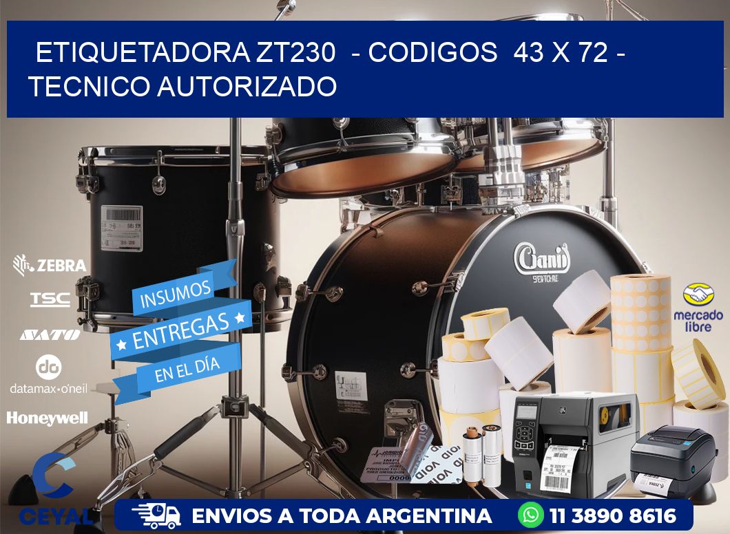 ETIQUETADORA ZT230  - CODIGOS  43 x 72 - TECNICO AUTORIZADO