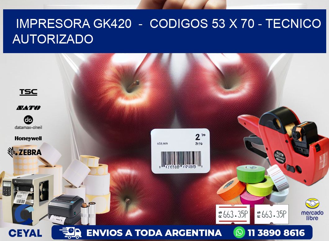 IMPRESORA GK420  -  CODIGOS 53 x 70 - TECNICO AUTORIZADO