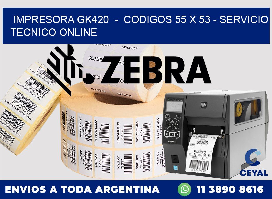 IMPRESORA GK420  -  CODIGOS 55 x 53 - SERVICIO TECNICO ONLINE